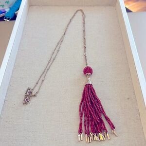New. Gold necklace with Burgundy Red Beaded Tassel